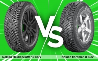 Сравнение шипованной резины Nokian Hakkapeliitta 10 SUV и Nordman 8 SUV